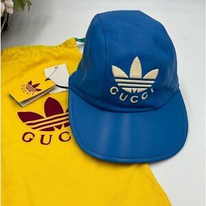 Men’s Gucci, X Adidas, leather baseball cap size large removable straps, Italy